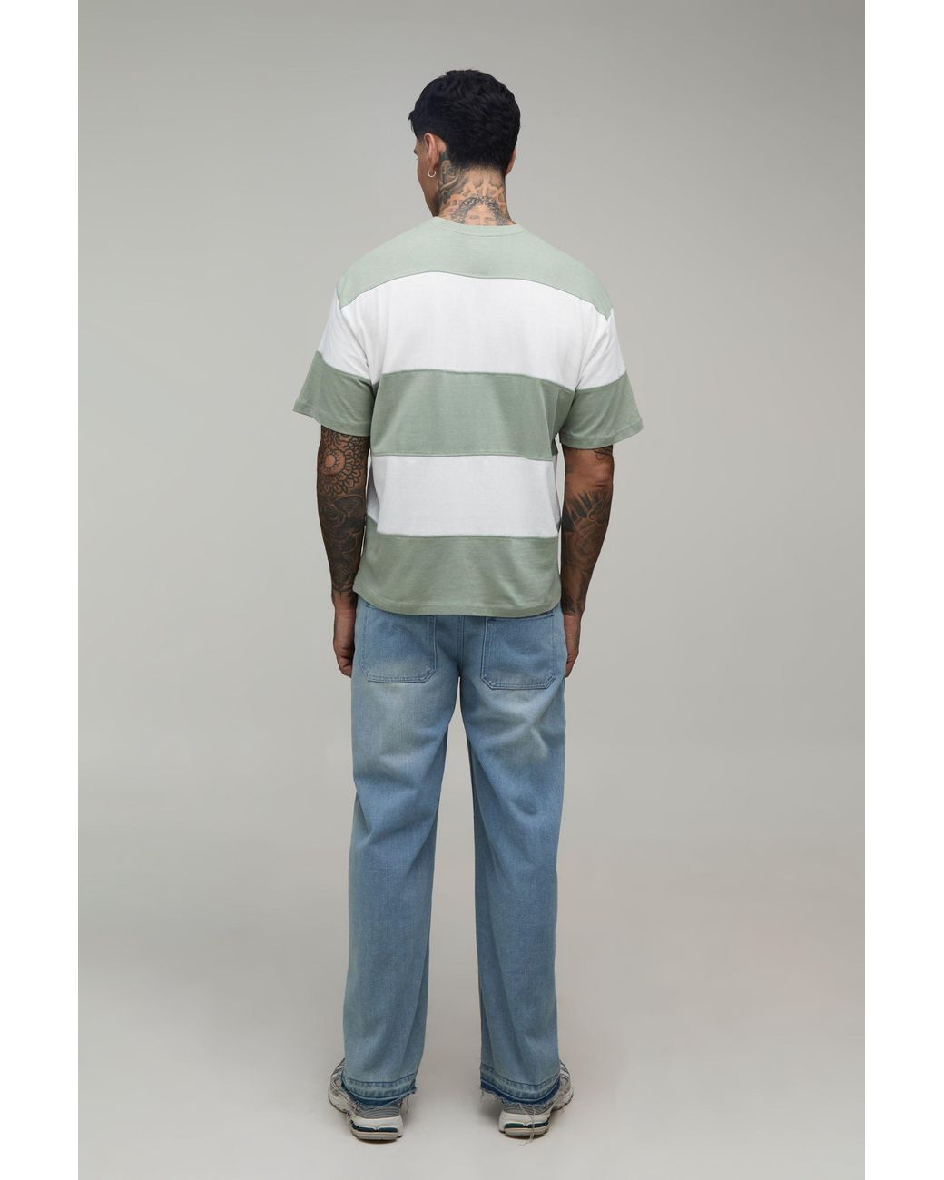 BoohooMAN Green Tall Oversized Colour Block Stripe T-Shirt for men