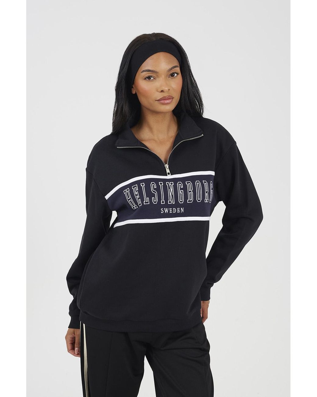 Brave Soul Blue Funnel Neck Quarter Zip Sweatshirt With Embroidery