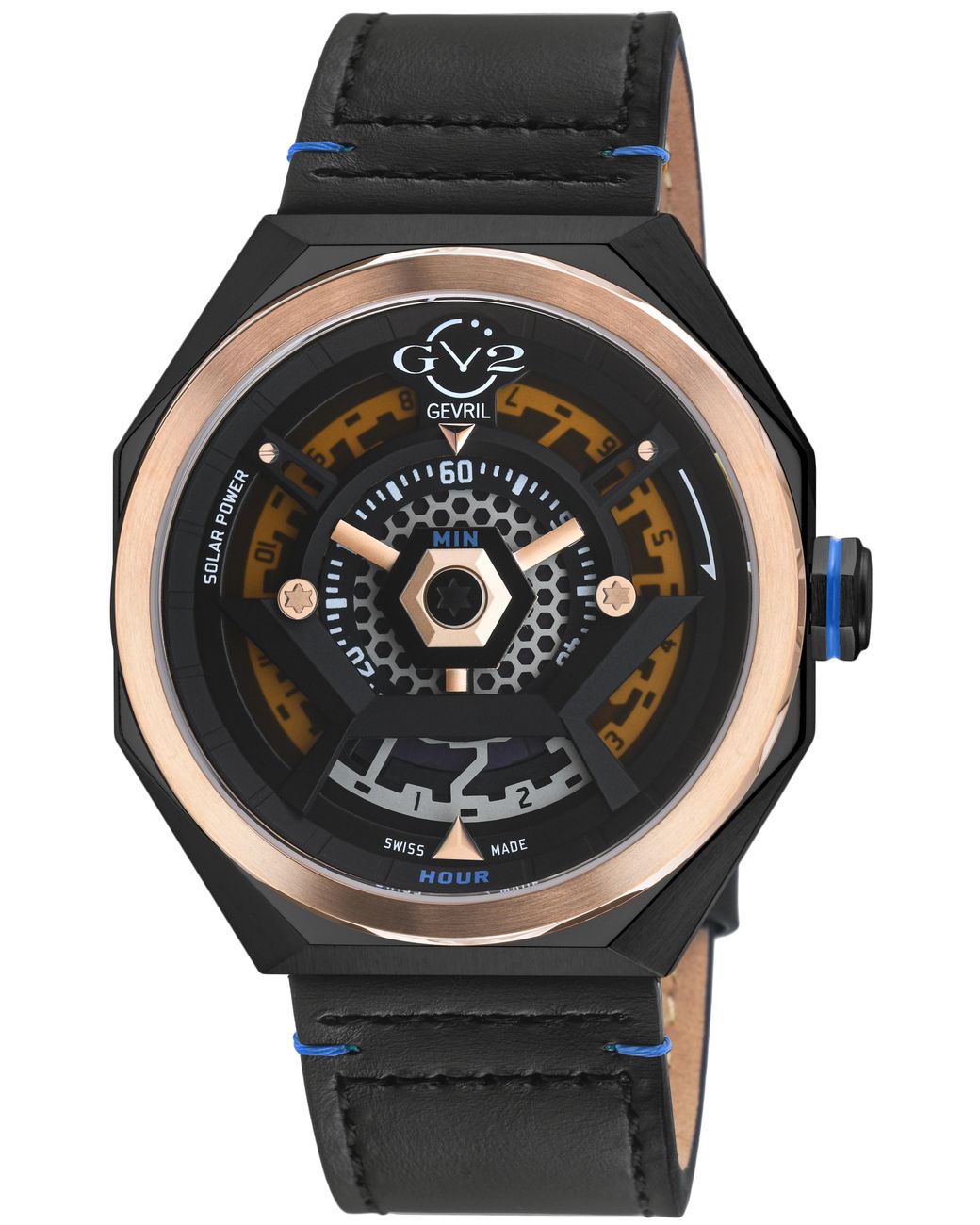 Gv2 Black Stella Solar Power Swiss Quartz Multi Dial, Handmade Italian Leather Watch for men