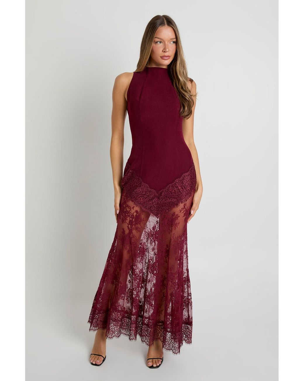 Boohoo Red Lace Hem Maxi Dress