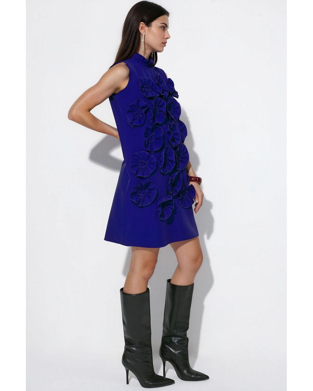 Msn-Collection Blue Embroidered Sleeveless Mini Dress