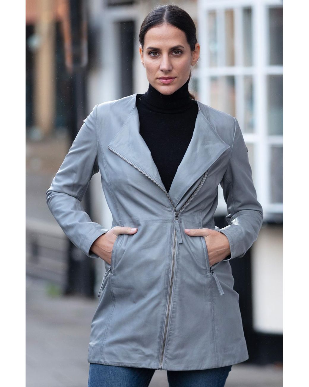 Monom Blue 'Aroma' Real Leather Three Quarter Side Zip Jacket