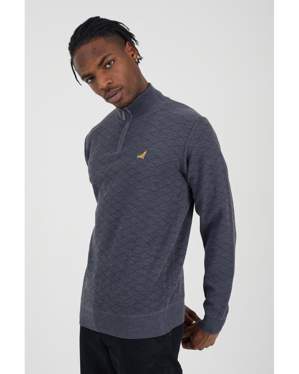 Brave Soul Blue Quarter Zip Funnel Neck Textured Knit Jumper for men