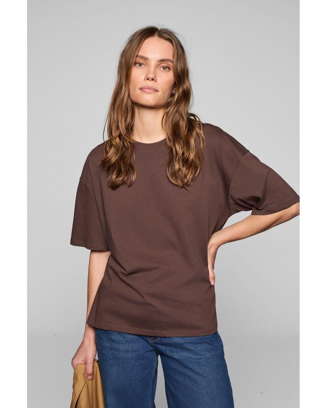 Grimelange Brown Oversized Crew Neck T-Shirt