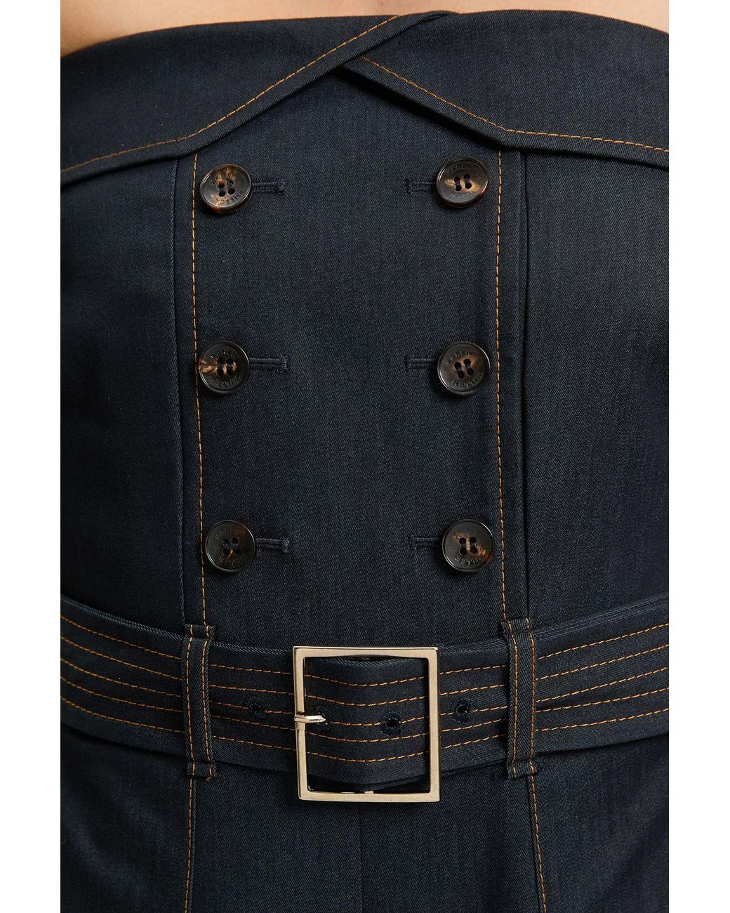 Karen Millen Blue Petite Tailored Denim Trench Bandeau Jumpsuit