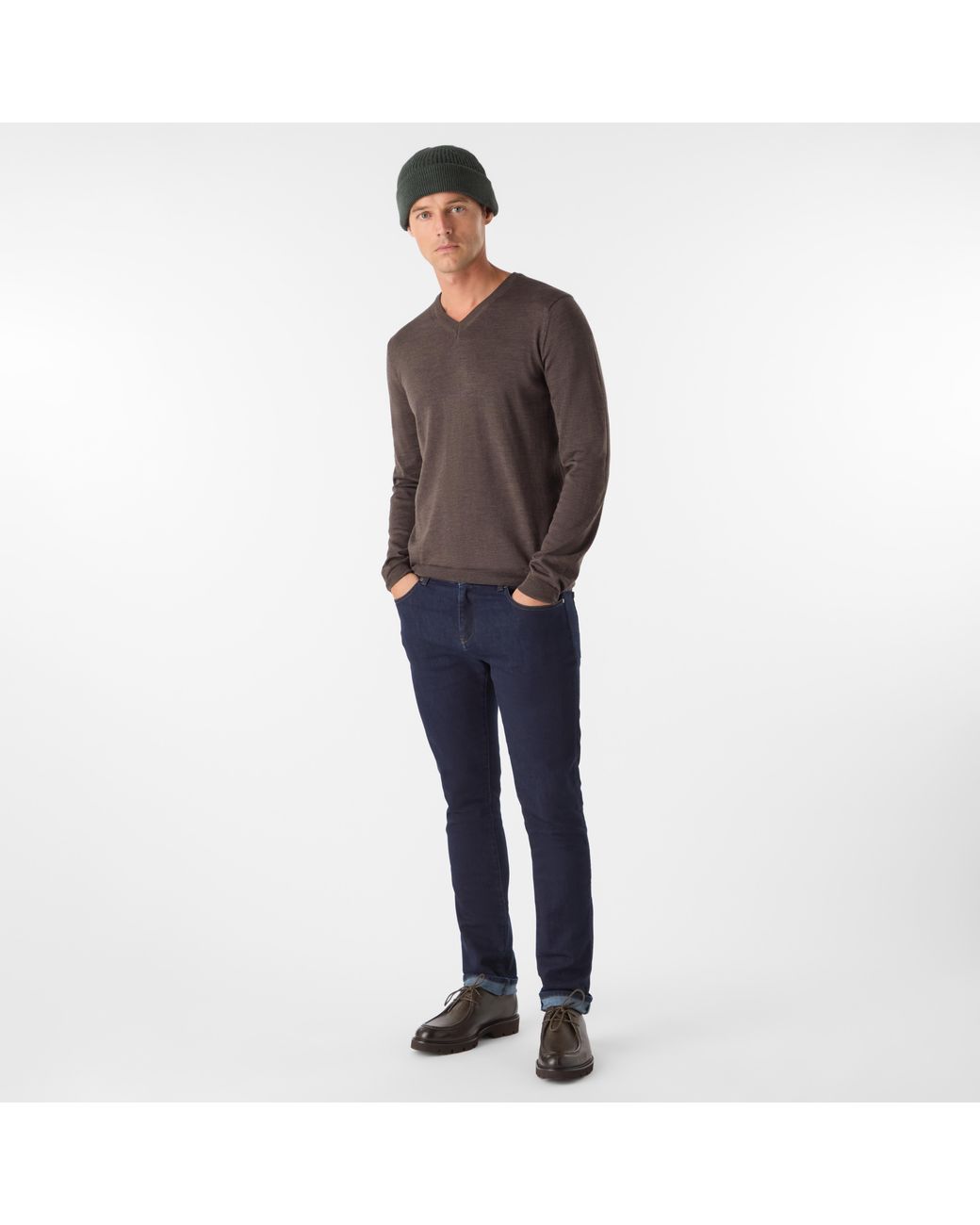 Oliver Sweeney Brown Merino Wool V-Neck Jumper for men