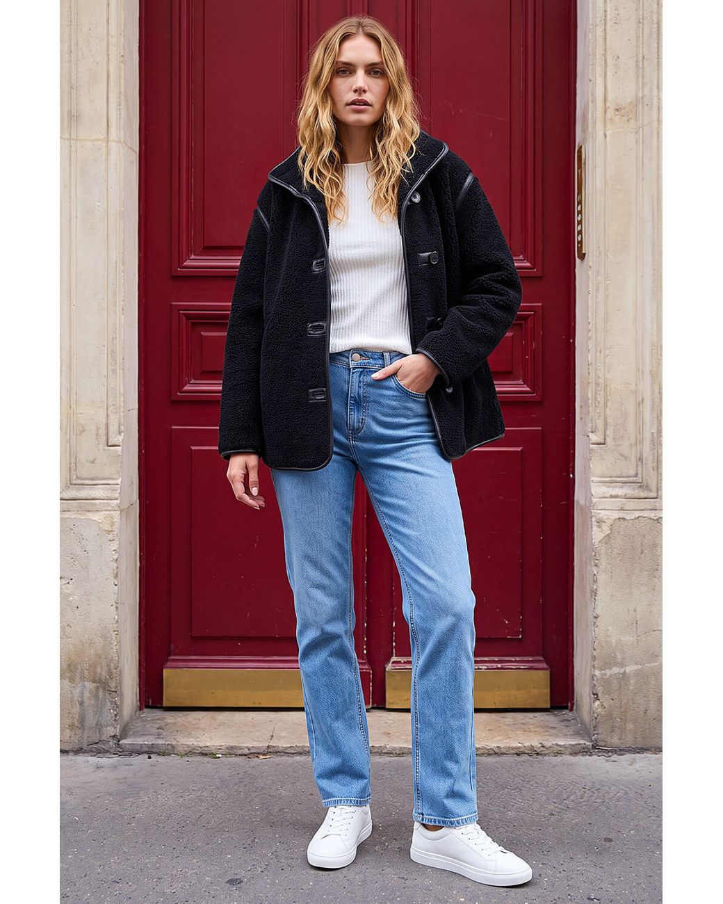 Roman Blue Borg Piped Coat
