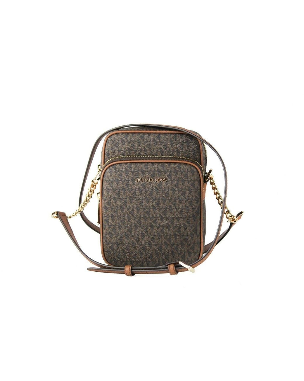 Michael Kors Gray Jet Set Travel Medium Signature Pvc North South Chain Crossbody Handbag Signature/ Leather
