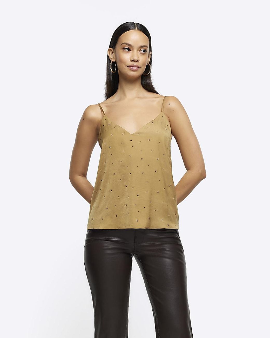 River Island Natural Khaki Diamante Cami Top