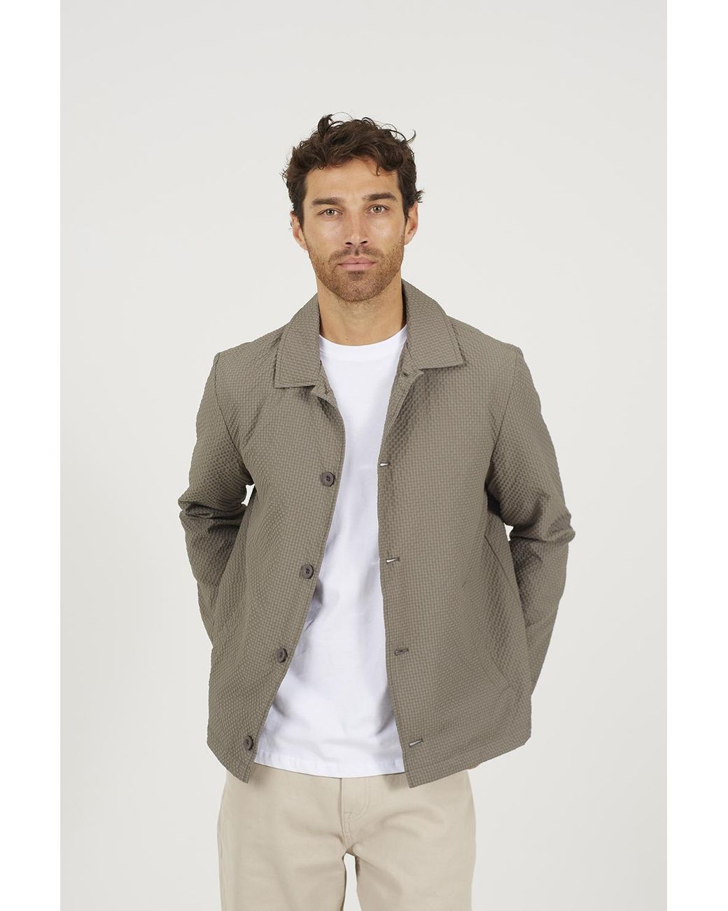 Brave Soul Green Seersucker Shacket for men