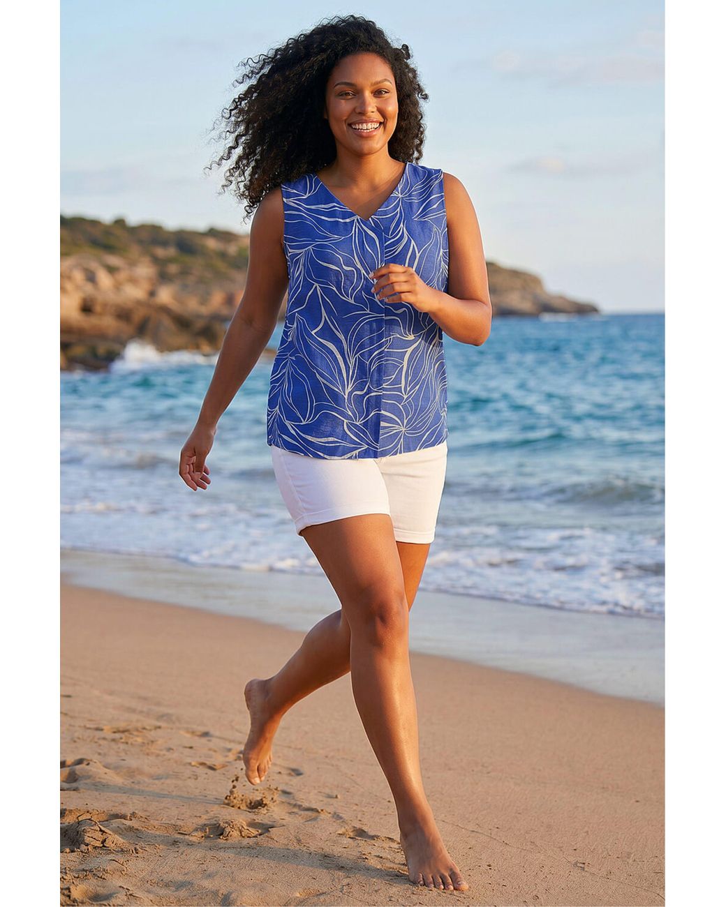 Roman Blue Curve Swirl Print V-Neck Vest