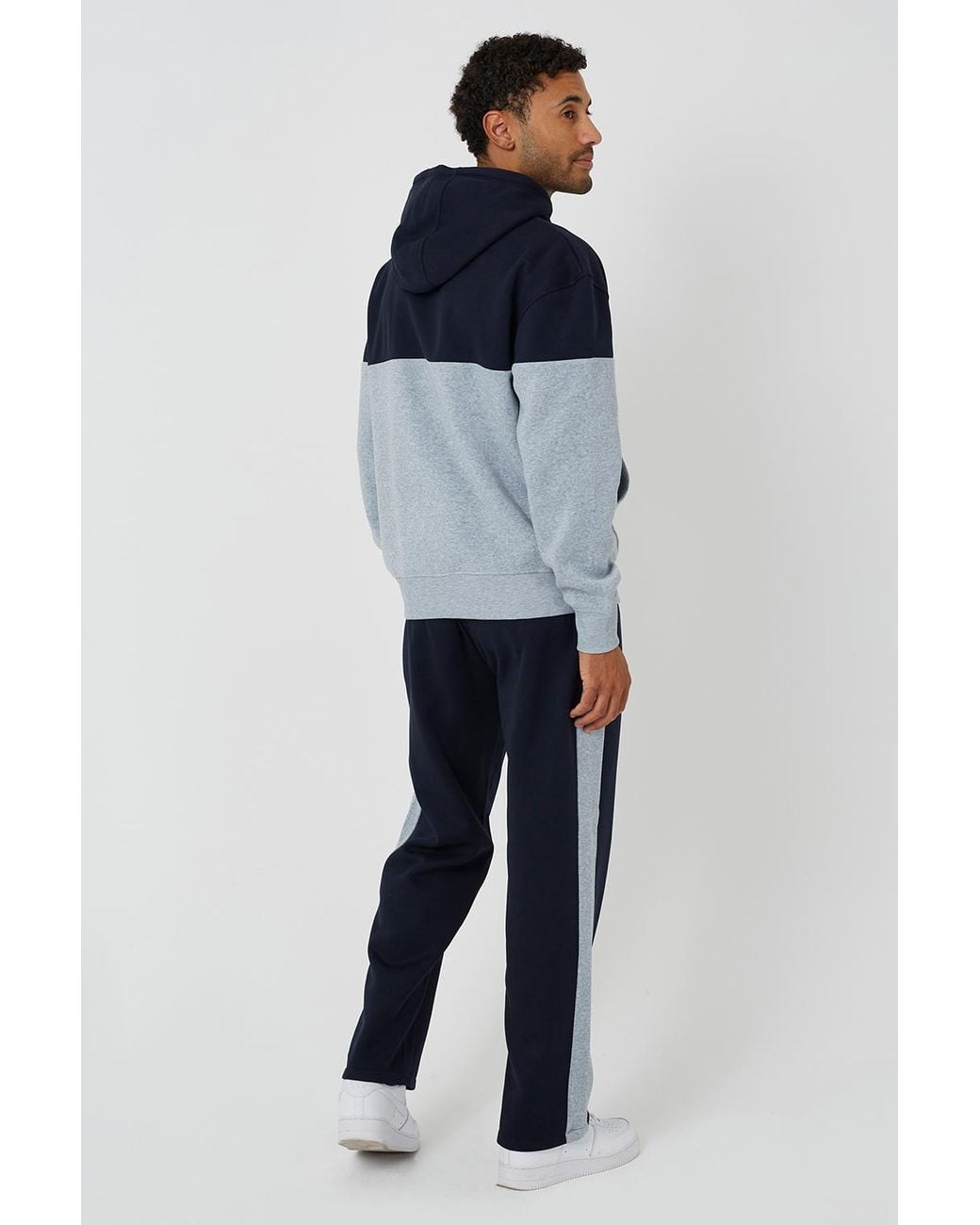 Brave Soul Blue Relaxed Fit Colourblock Hoodie & Wide Leg Jogger Co-Ord for men