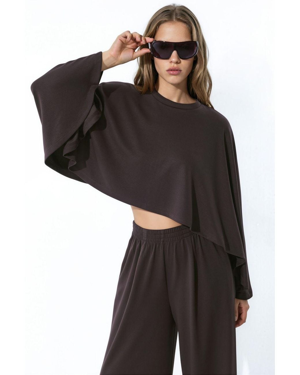 Hiccup Black Modal Touch Oversized Bolero Top & Palazzo Pants Knit Set