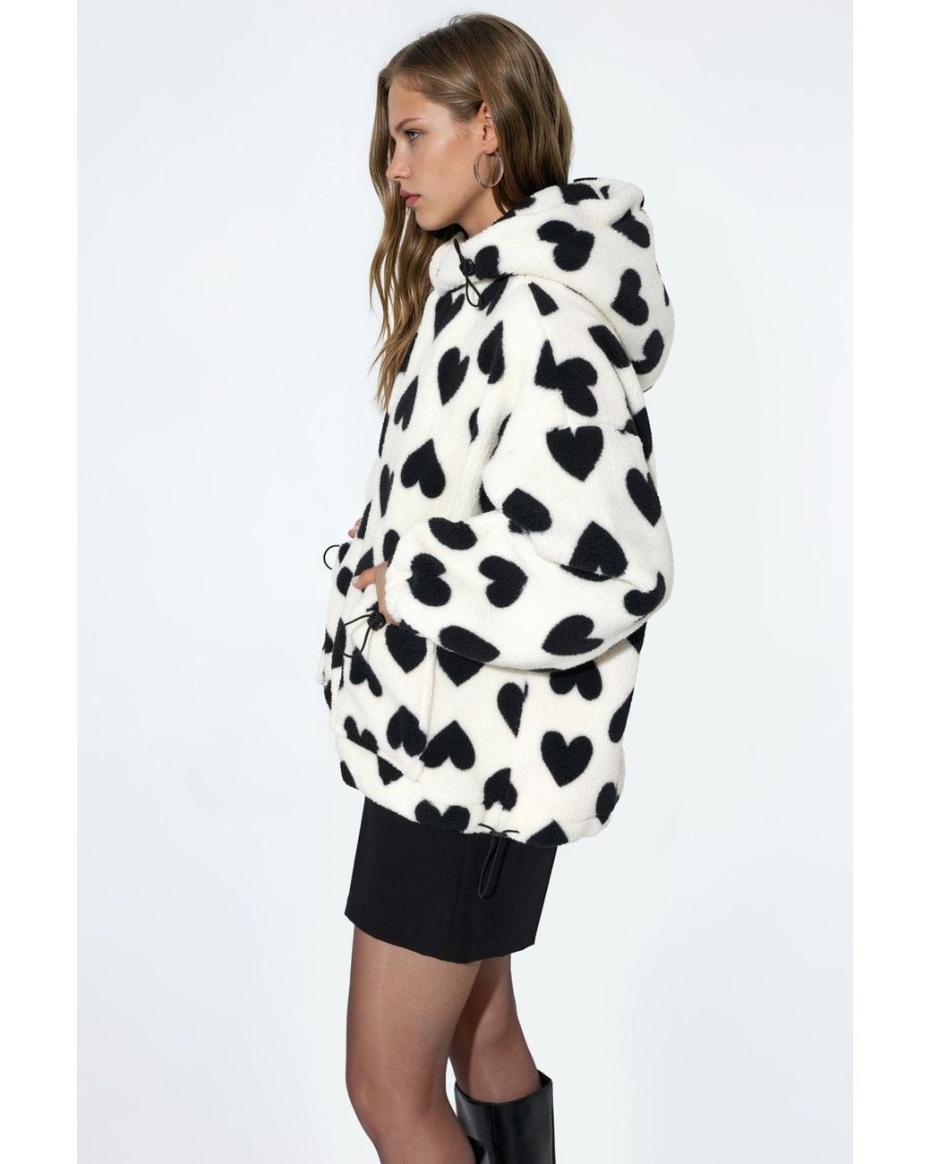 Hiccup White Heart Patterned Sherpa Jacket