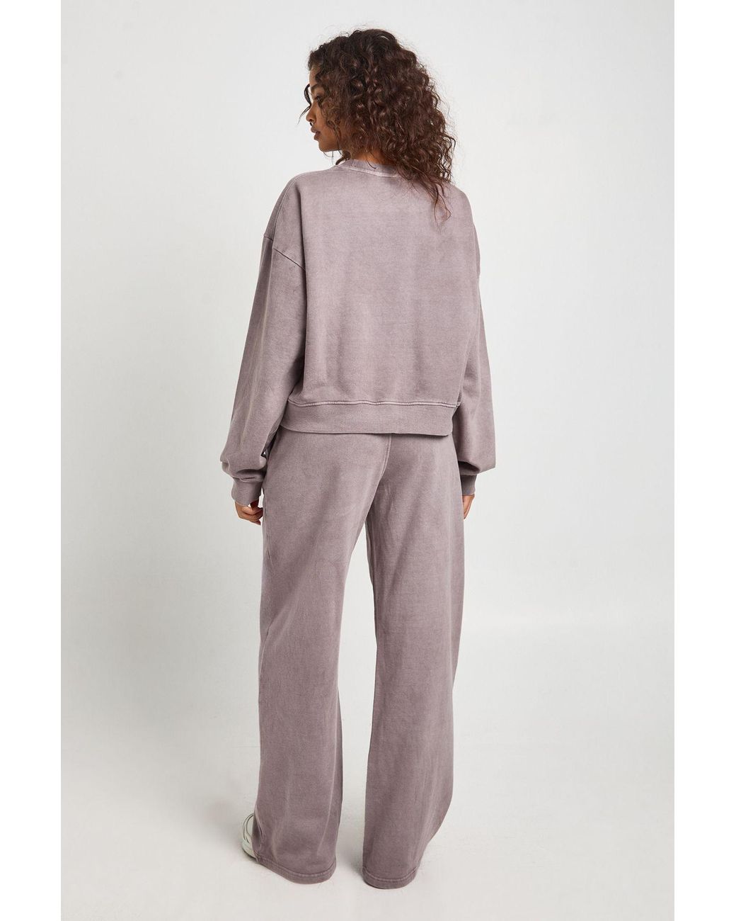 Boohoo Purple Washed Ribbed Detail Straight Leg Tracksuit