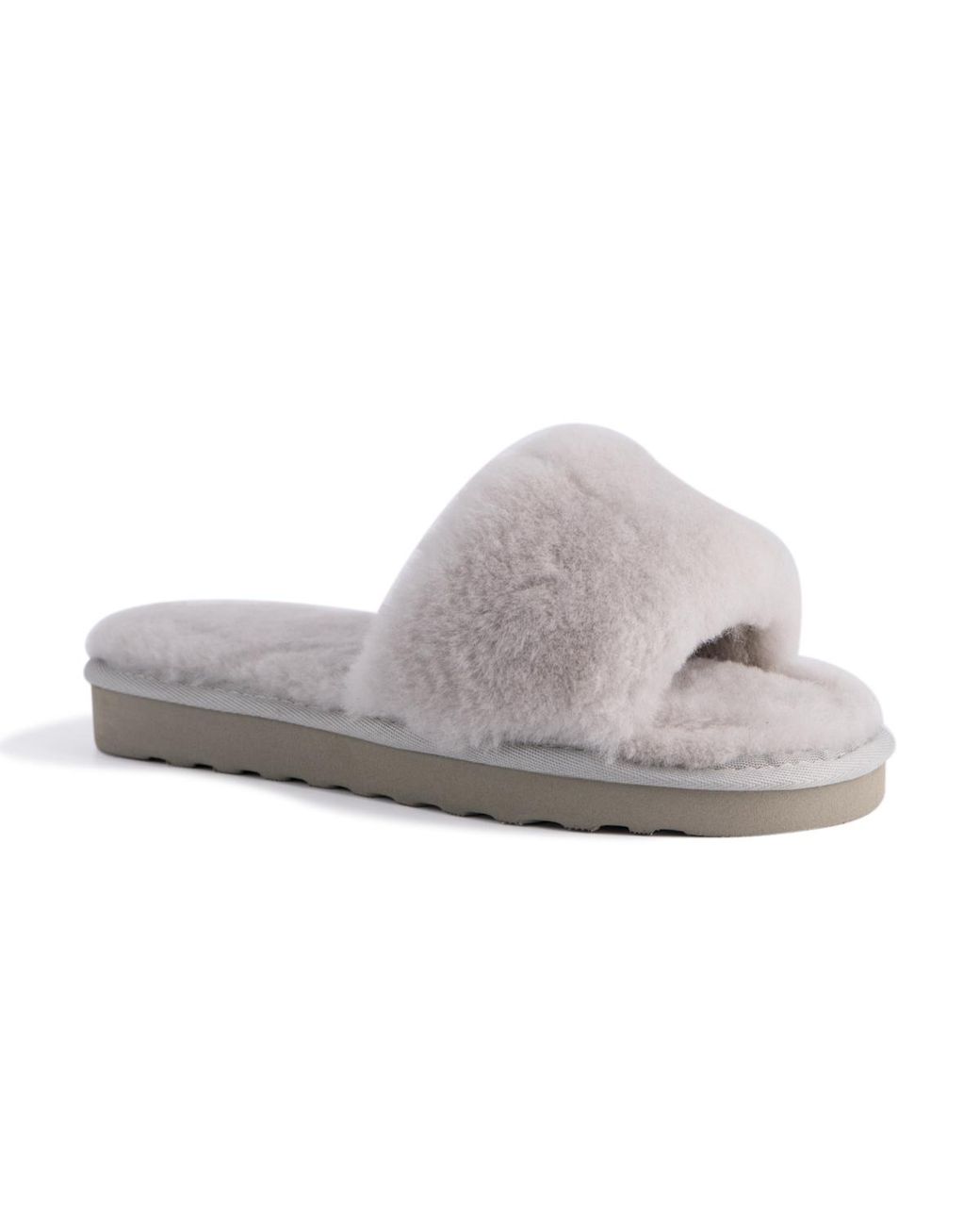 Aus Wooli Gray Australia Sheepskin Fluff Slide Slippers Leather