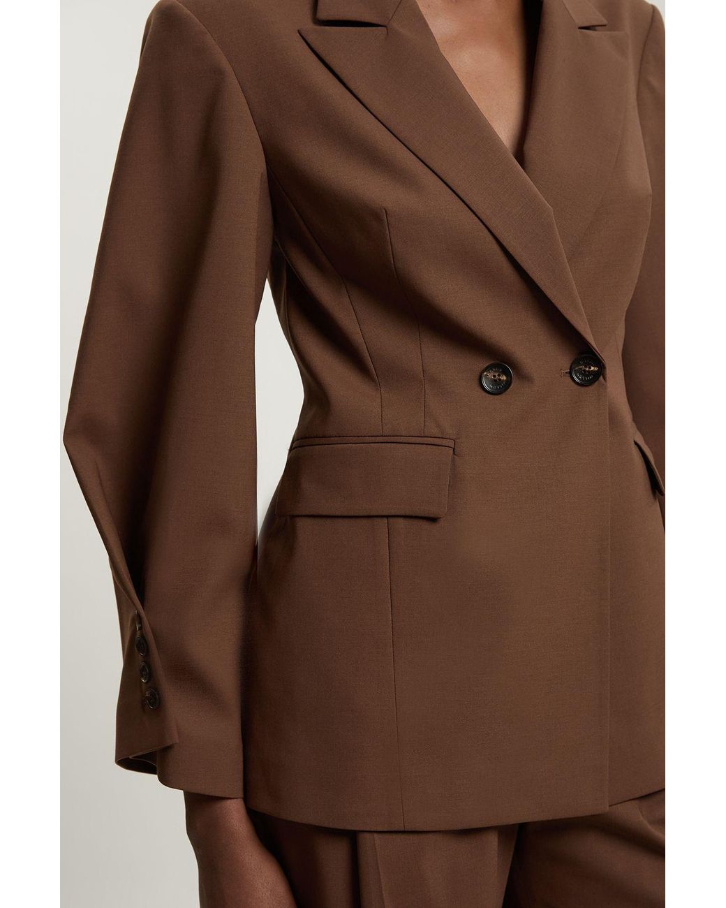 Karen Millen Brown Tailored Strong Shoulder Double Breasted Blazer