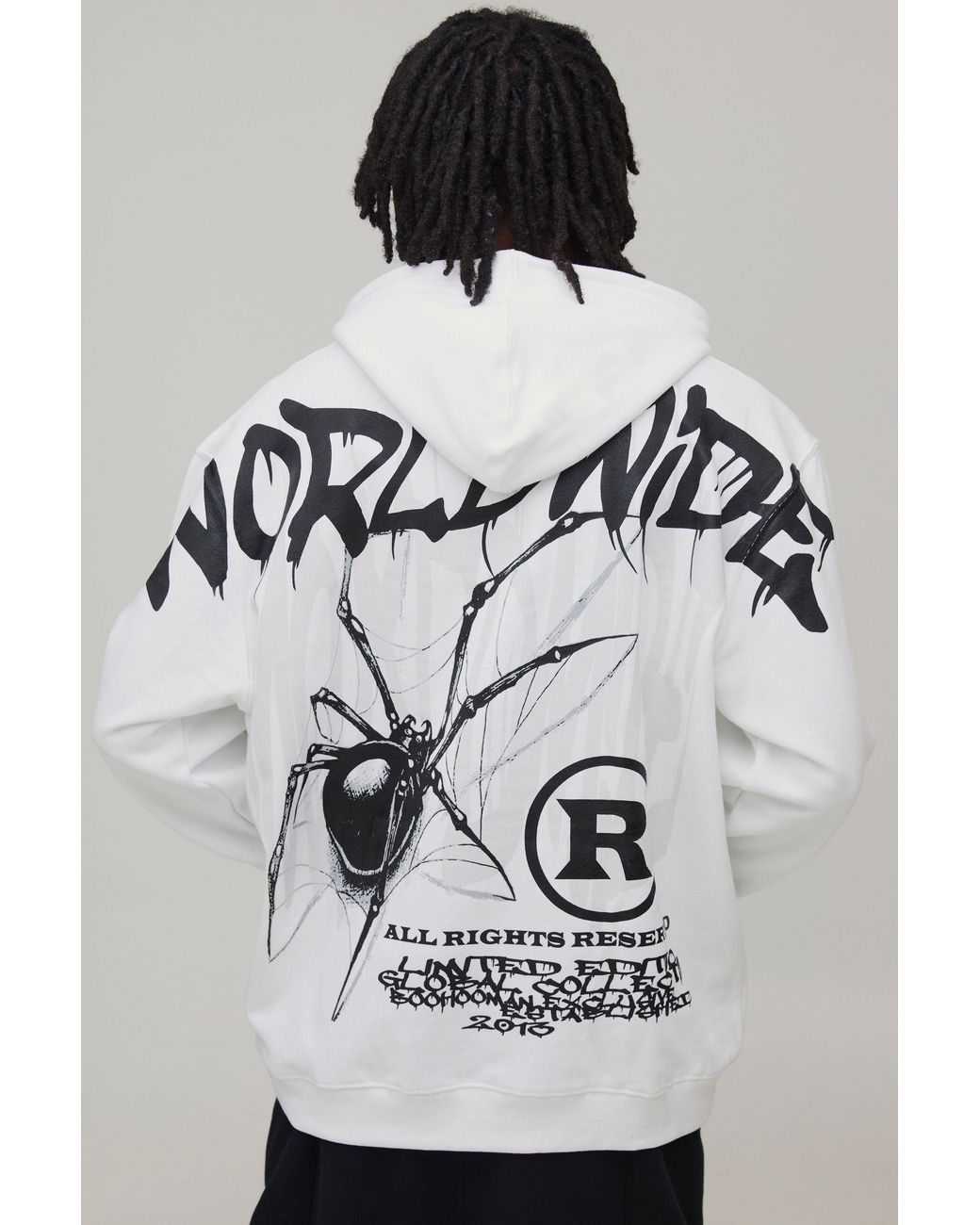 BoohooMAN Gray Oversized Over Seams Spider Print Hoodie Cotton for men
