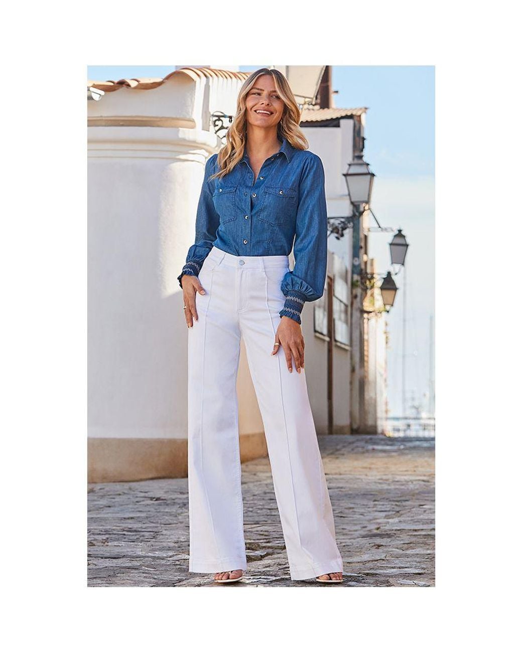 Sosandar Blue Mid Shirred Cuff Denim Shirt