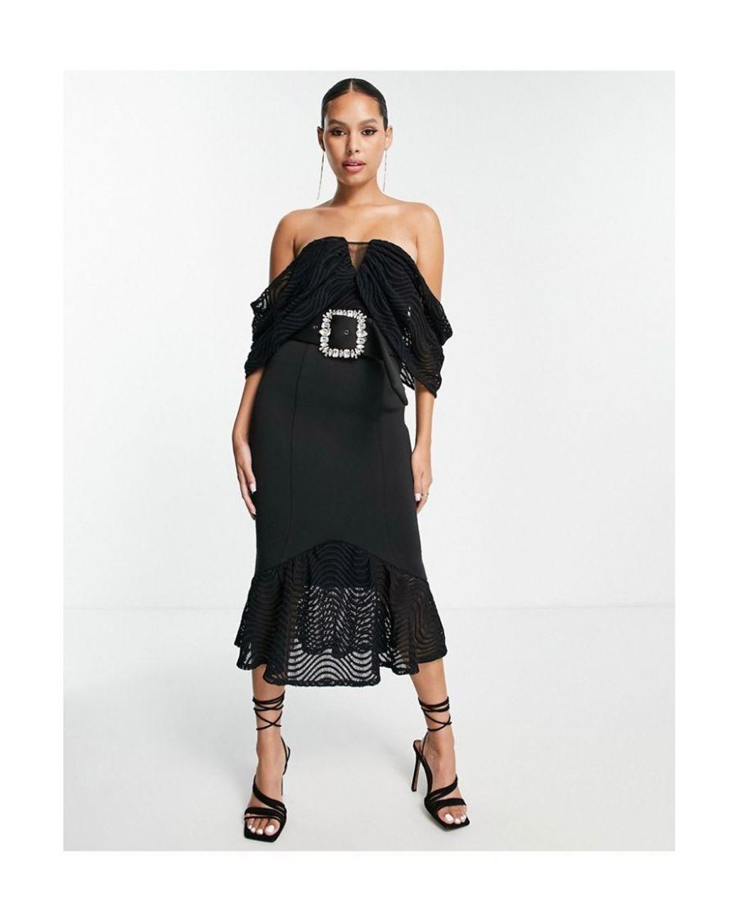 Asos black lace 2025 midi dress