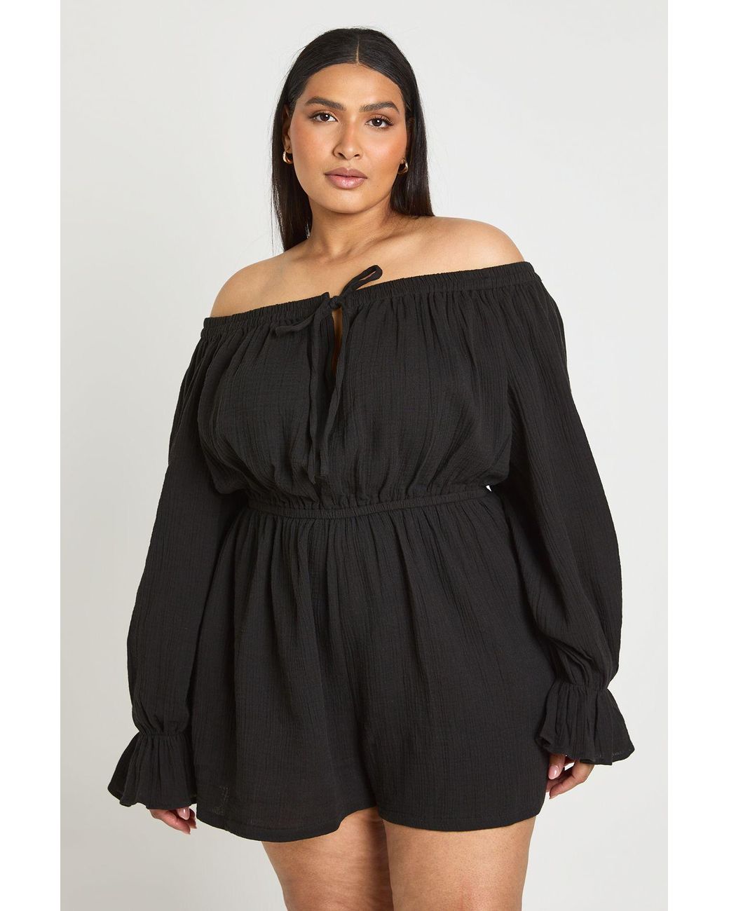 Boohoo Black Plus Milkmaid Tie Front Playsuit
