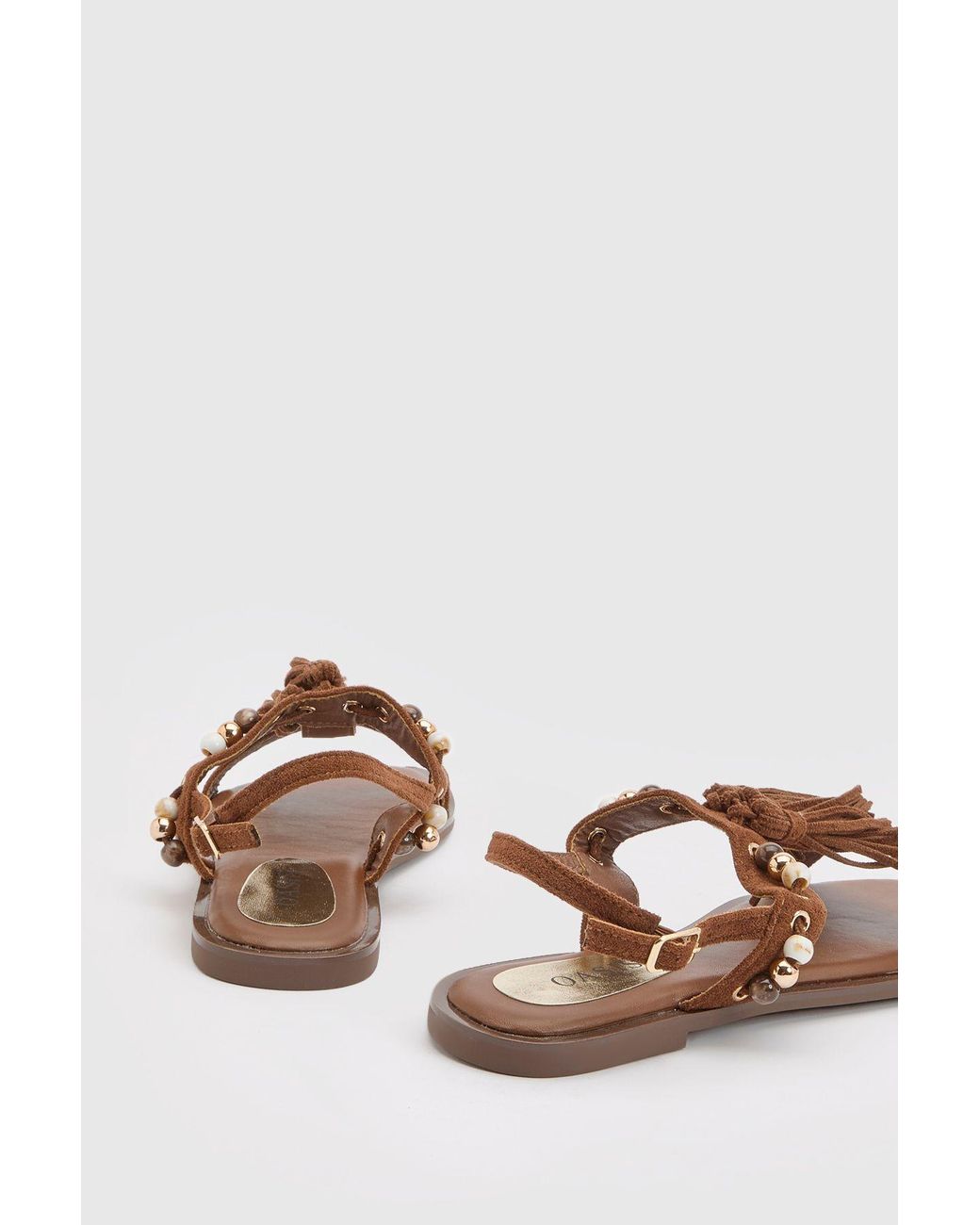 Oasis Brown Tabi Faux Sued Tassel Trim Flat Sandals