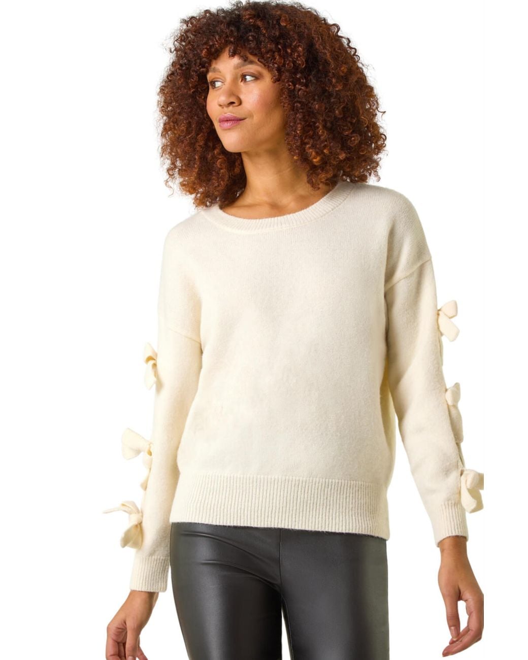 Roman White Bow Sleeve Detail Knit Jumper