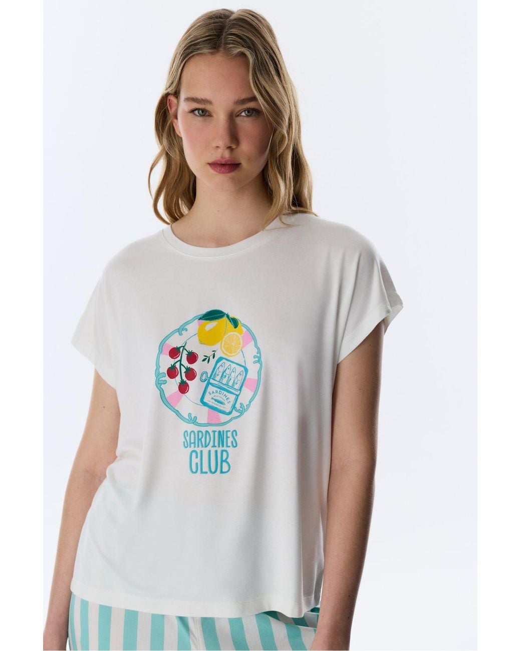 Penti White Hailey Food Print Short Sleeve T-Shirt Pajama Top