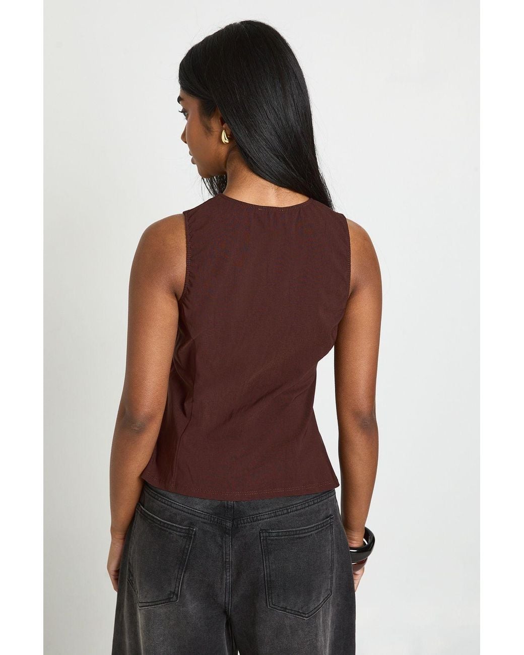 Boohoo Brown Bengaline Hook And Eye Waistcoat