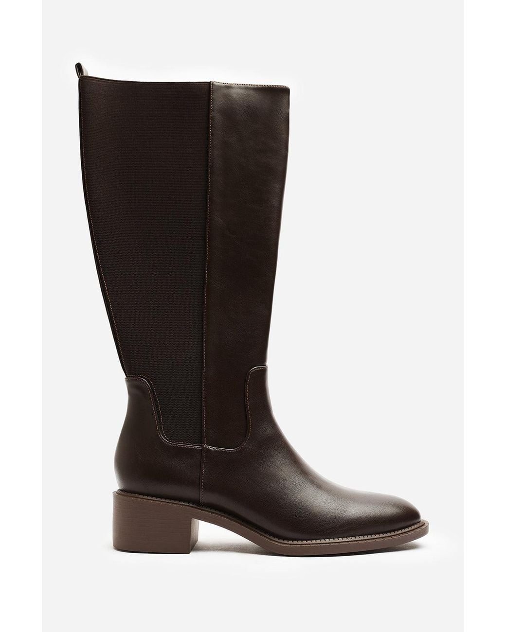 Where's That From Black Evara Low Block Heel Elastic Stretch Knee High Riding Boot