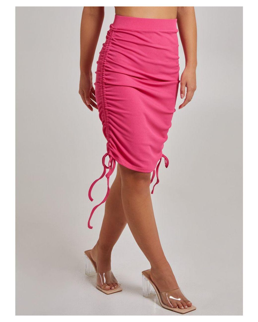 Pink Vanilla Pink Ruched Ribbed Knee Skirt