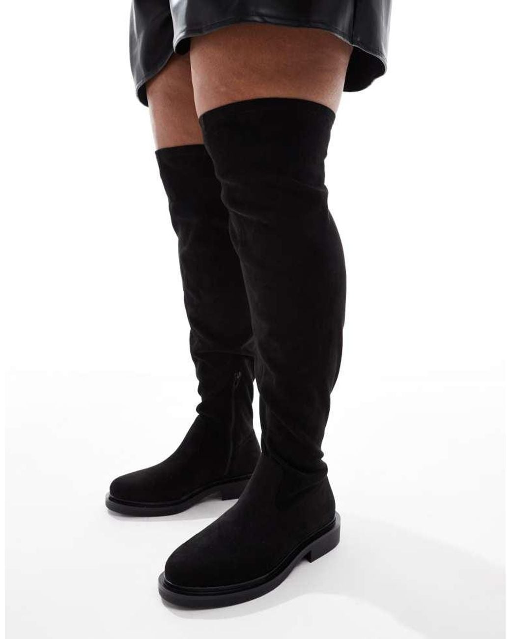 ASOS Black Curve Kaylee Smart Flat Over The Knee Boots