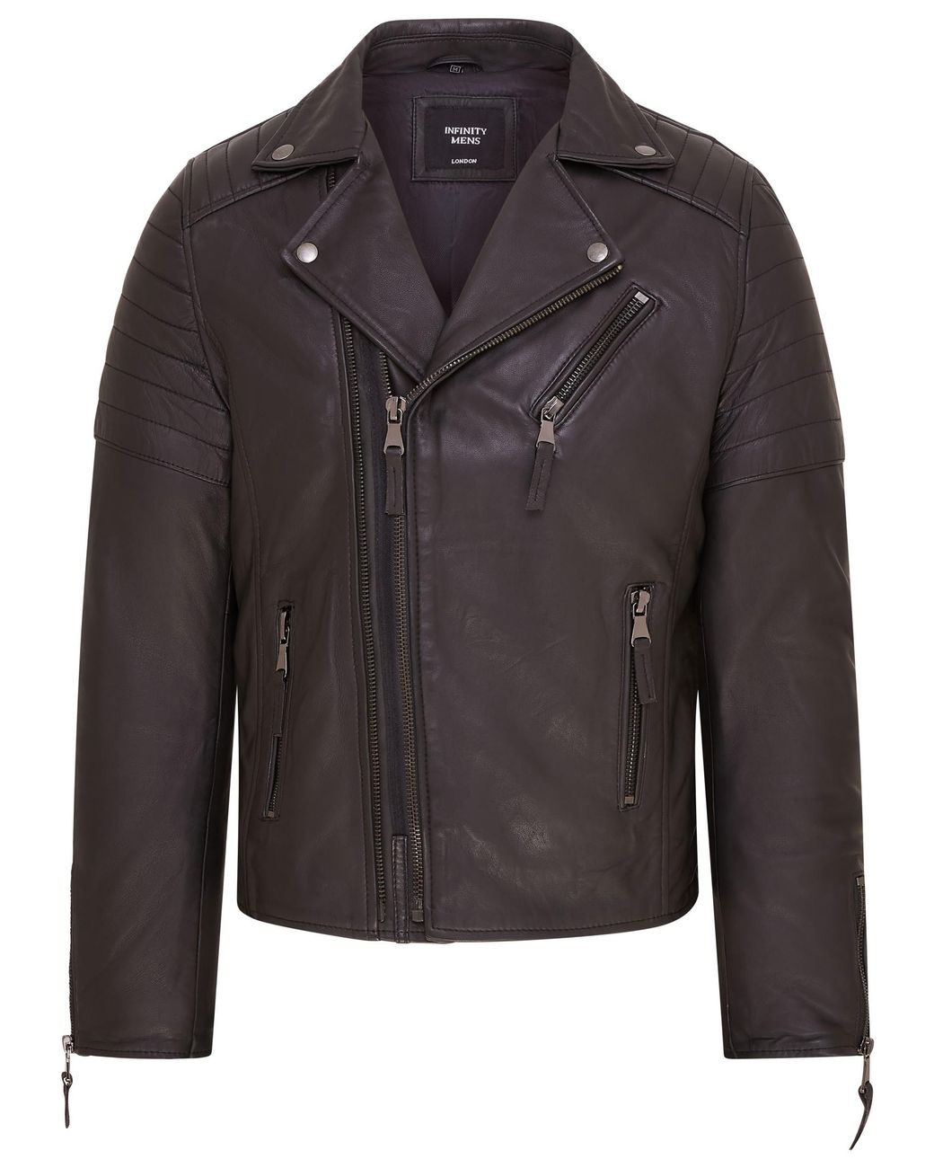 Infinity Leather Black Brando Double Cross Zip Biker Jacket- Fagernes Lamb Leather for men