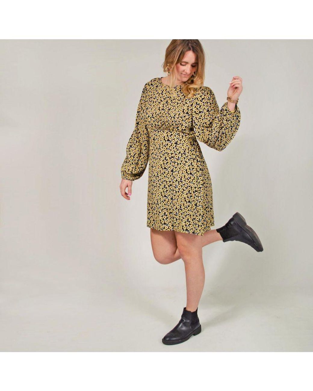 Secret Label Green Sunflower Print Long Sleeve Dress