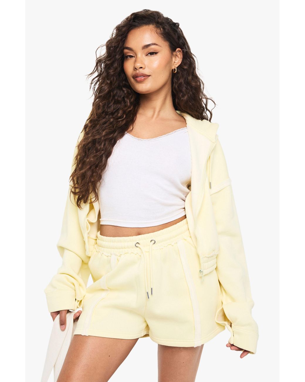 Boohoo Natural Exposed Seam Zip Through Short Tracksuit