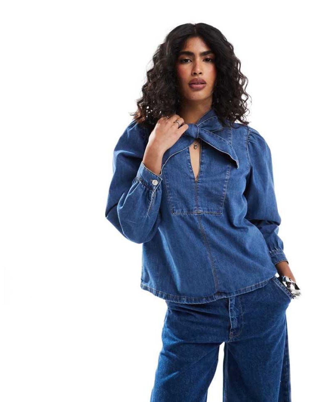 ASOS Blue Denim Bow Neck Shirt