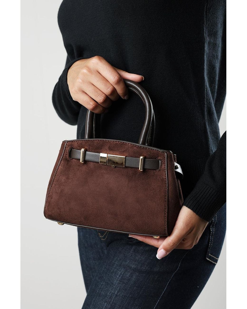 Where's That From Black Gavira Belt Lock Detail Mini Grab Bag