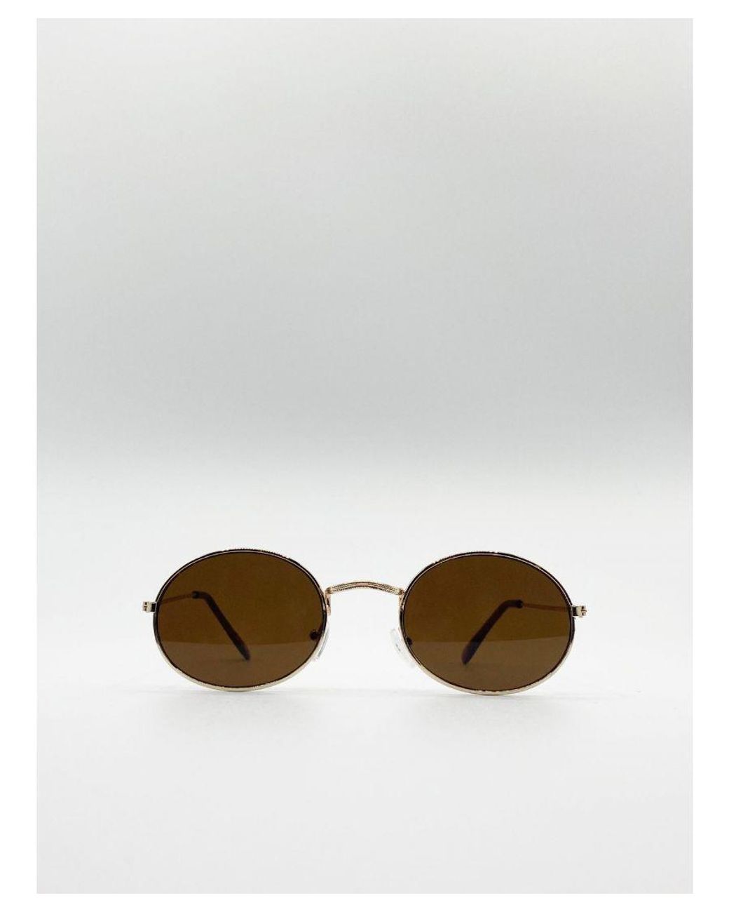 SVNX Brown Round Metal Frame Sunglasses