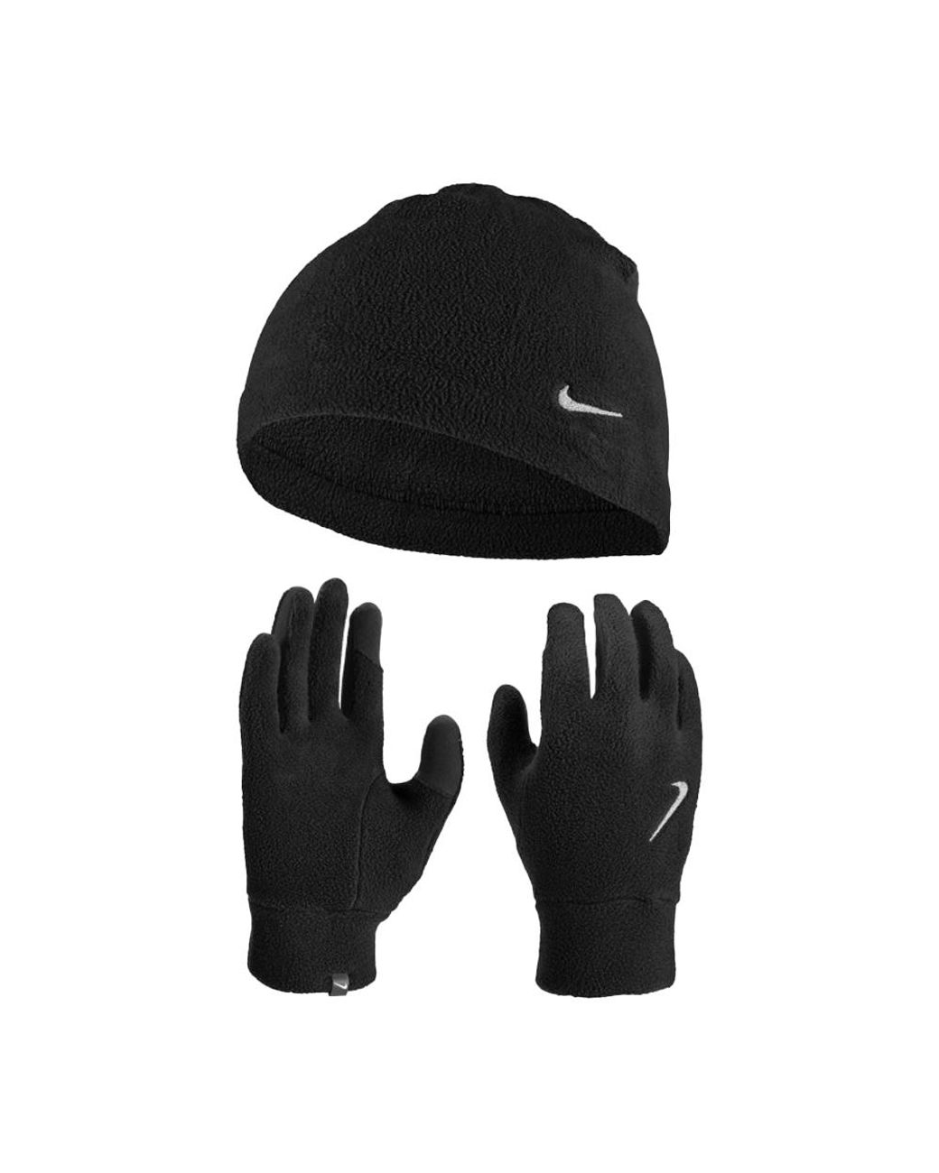 Nike Black Ladies Fleece Beanie & Gloves Set