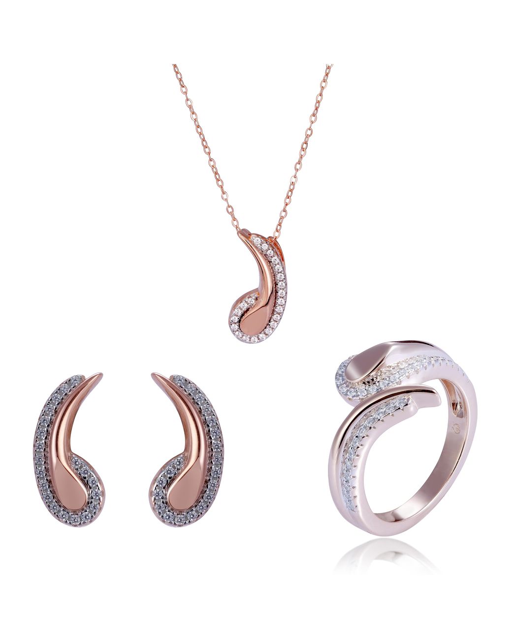 Orphelia Metallic 'Tilou' 925 Sterling Set: Necklace + Earrings + Ring