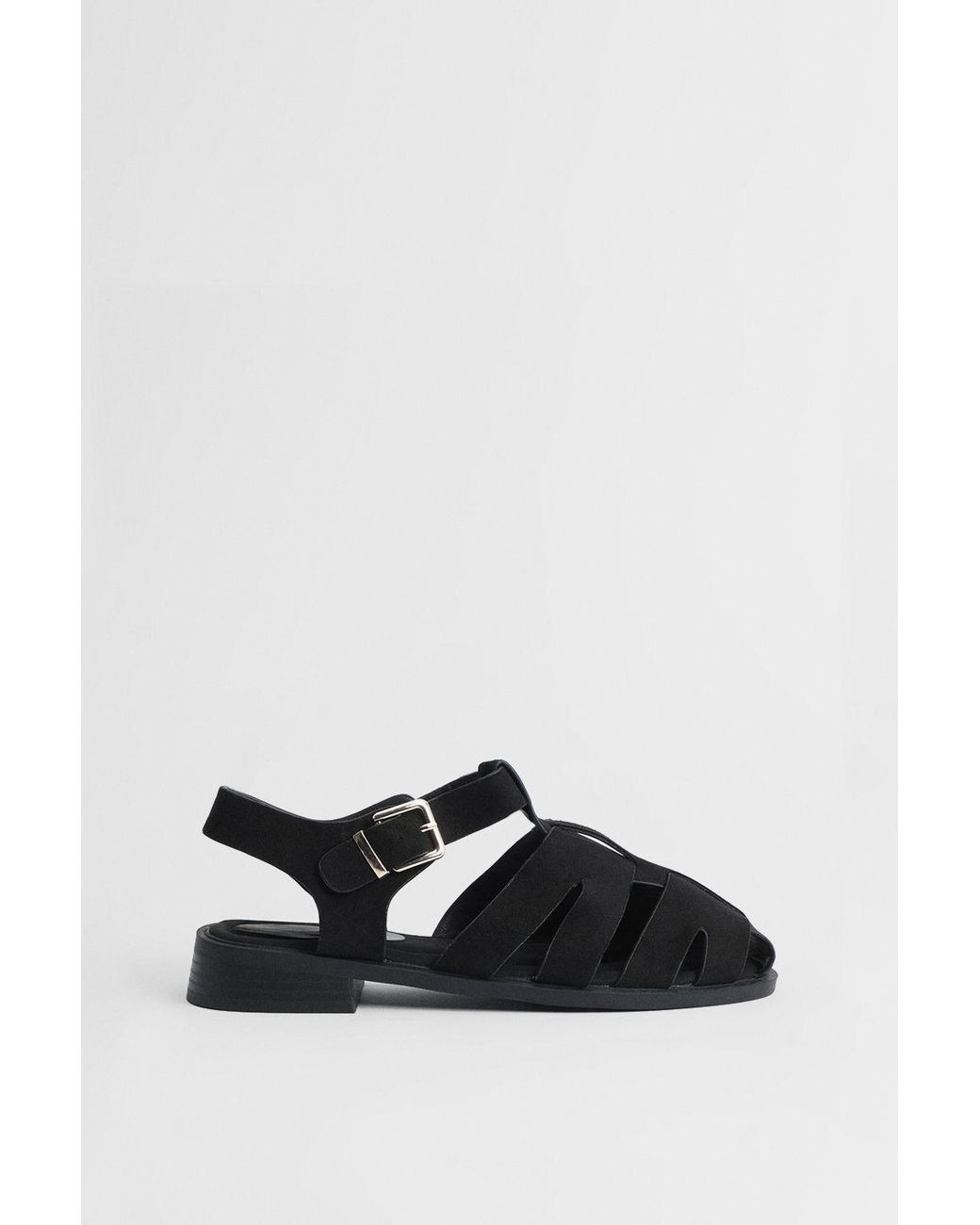 Oasis Black Cassie Faux Suede Closed Toe Fisherman Flat Shoes