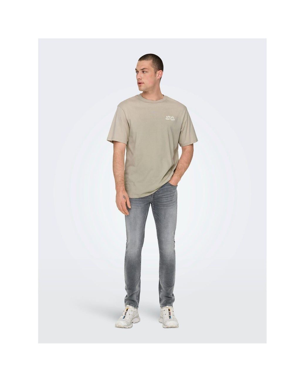 ONLY Gray Five Pocket Design Slim Fit Jeans for men