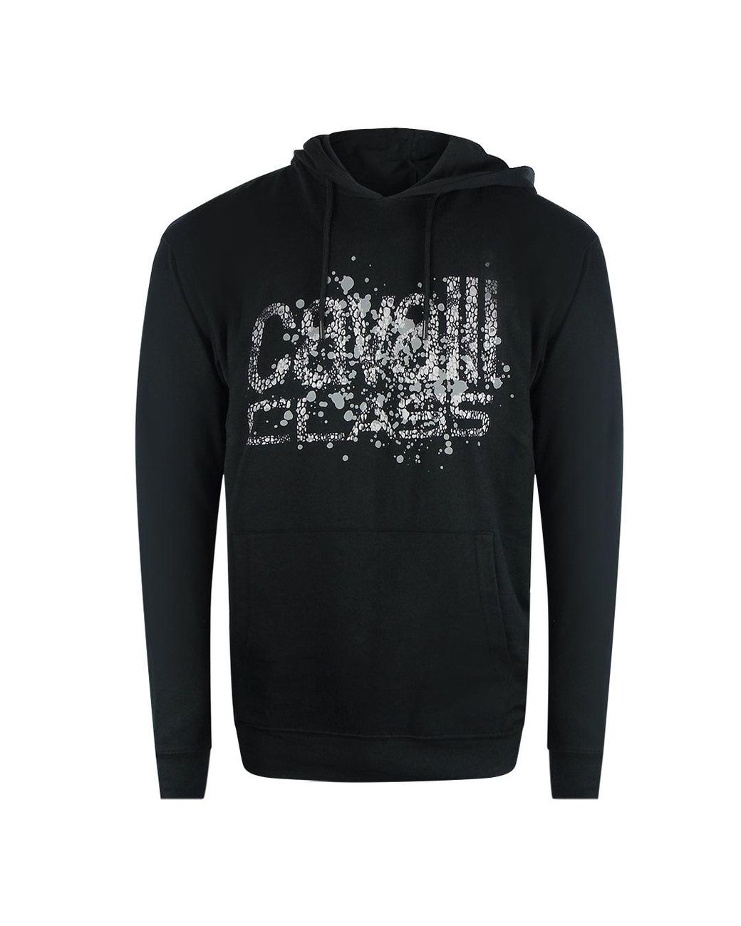Roberto Cavalli Black Cracked Sprayed Logo Hoodie Cotton for men