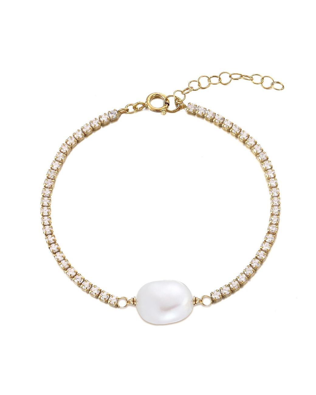 The Jewellery Stockroom Metallic Plated Sterling Pearl And Cz Tennis Bracelet
