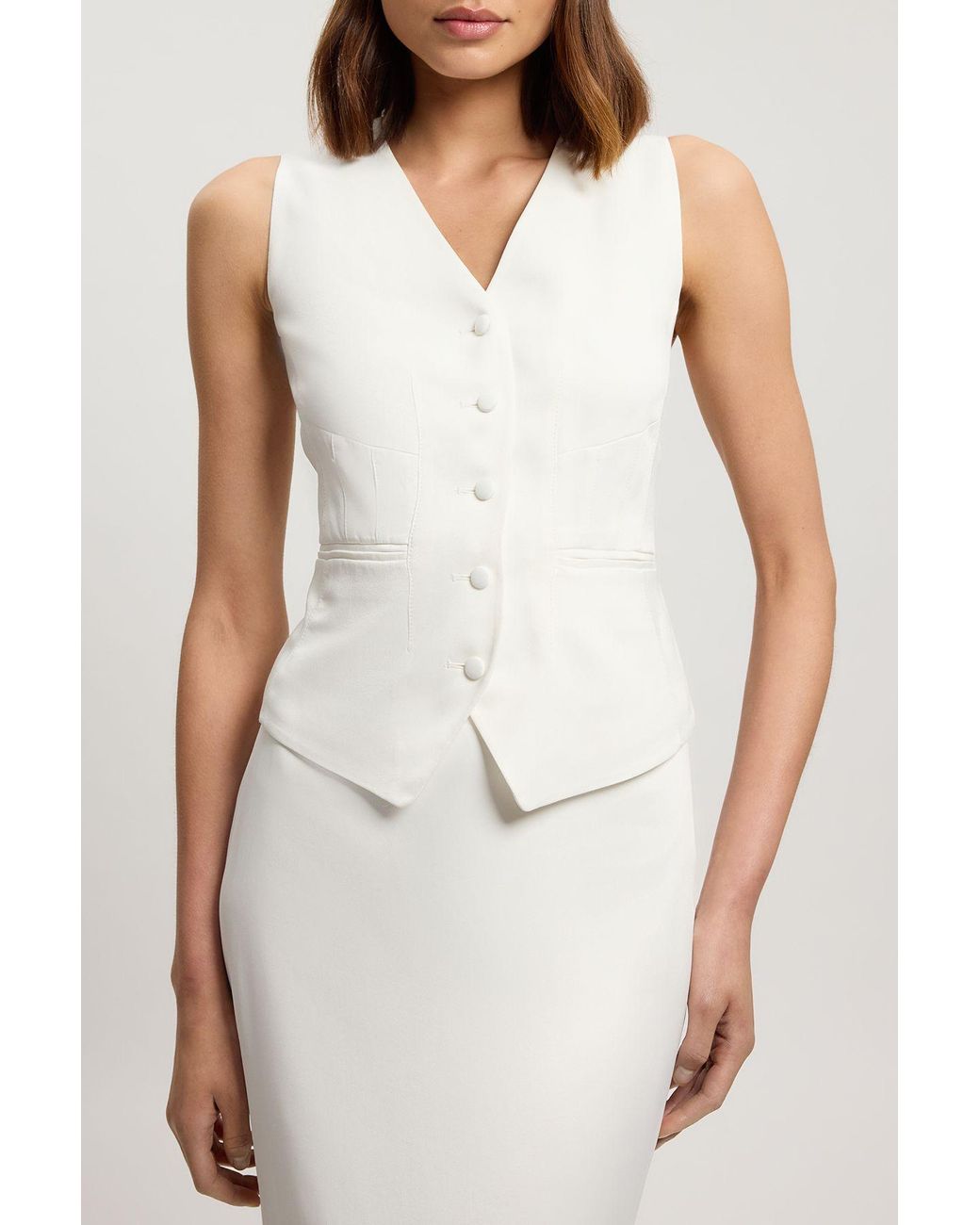 Karen Millen White Satin Viscose Tailored Fishtail Midi Skirt