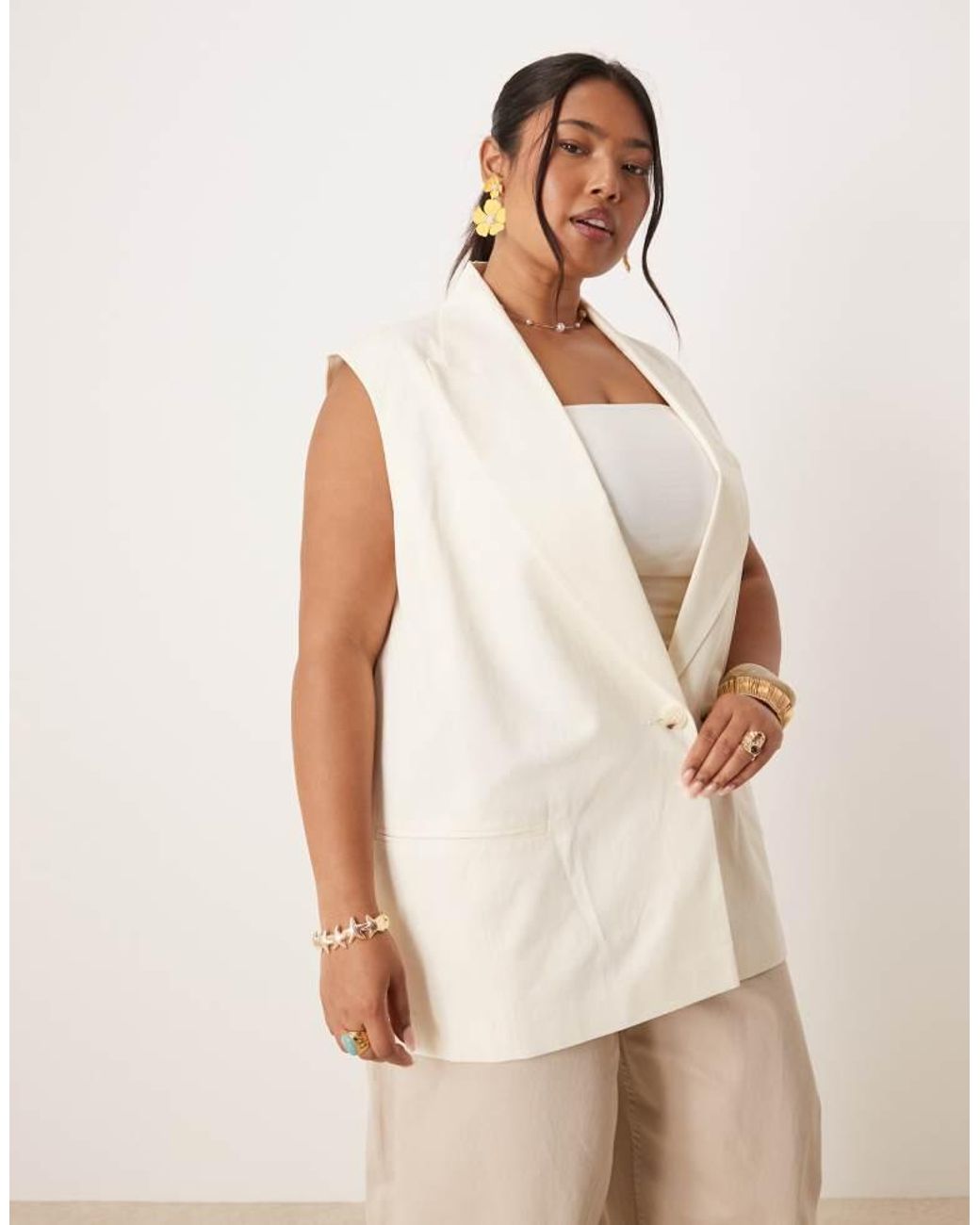 ASOS Natural Curve Sleeveless Multiway Blazer With Linen