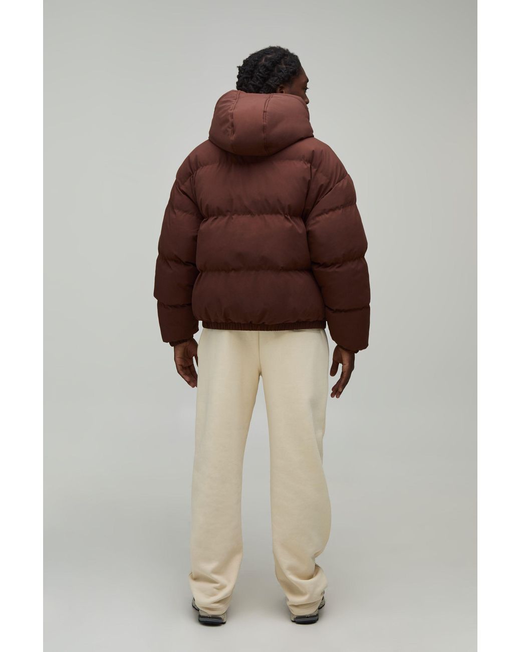 BoohooMAN Brown Essential Regular Fit Midweight Padded Hooded Puffer Jacket for men