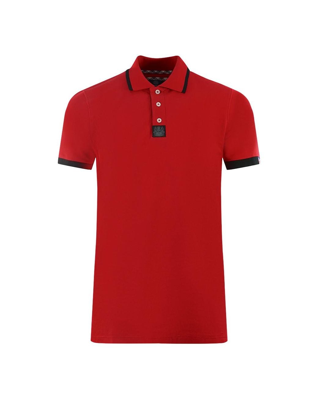 Aquascutum Red Branded Shoulder Tipped Polo Shirt Material_Cotton for men