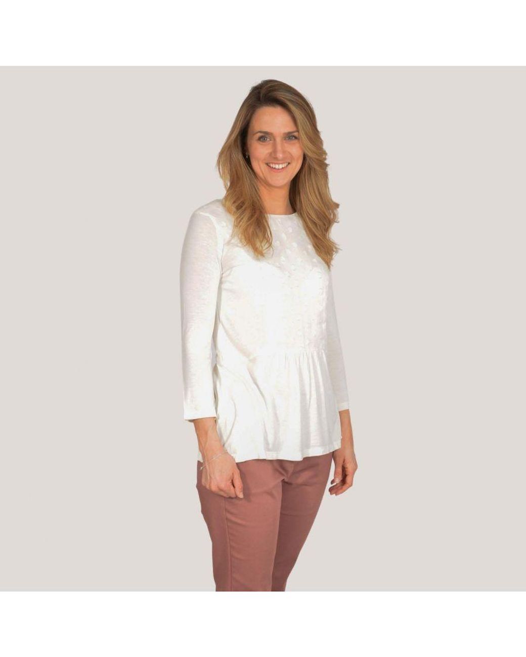 Boden White Jersey Embroidered Spot Top
