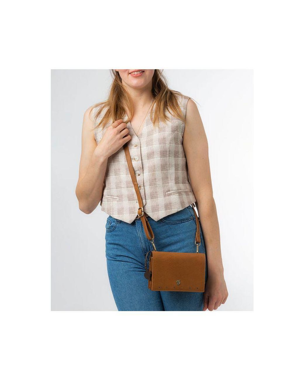 Conkca Brown 'Nemo' Dark Leather Cross Body Clutch Bag